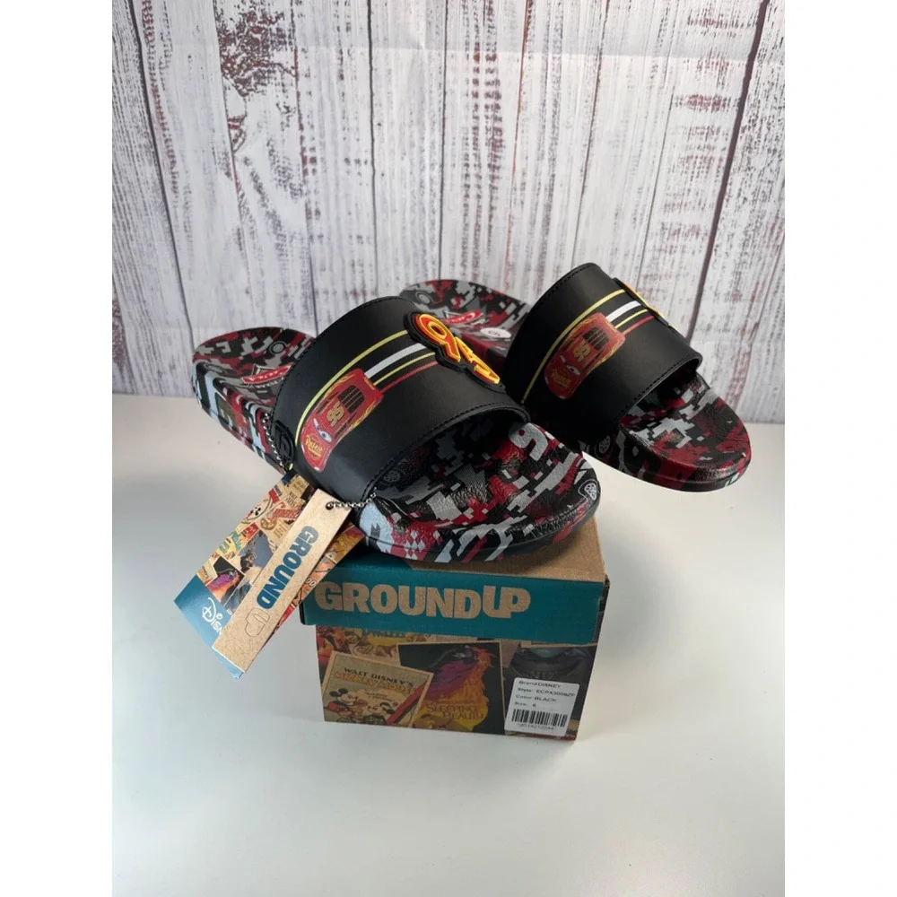 Disney Cars Slides Sandals Size 6 Lightning McQueen 95 Black Red Multicolor